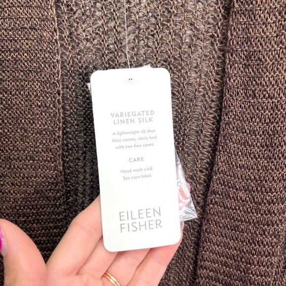 Eileen Fisher Cardigan Sweater Women’s M Brown Variegated Linen Silk Knit Lightw - Picture 3 of 6